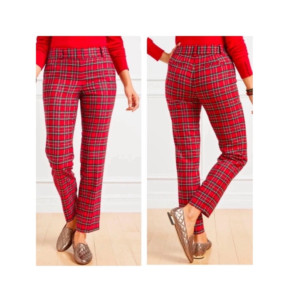 Talbots Womens Red Tartan Plaid Hampshire Ankle Pants Size 4 Wool Blend Trousers
